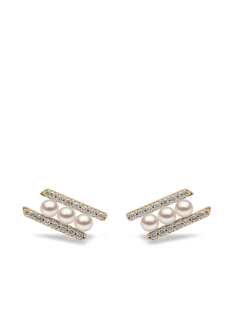 Yoko London 18kt yellow gold Sleek Akoya pearl and diamond earrings Gold QYE22276X