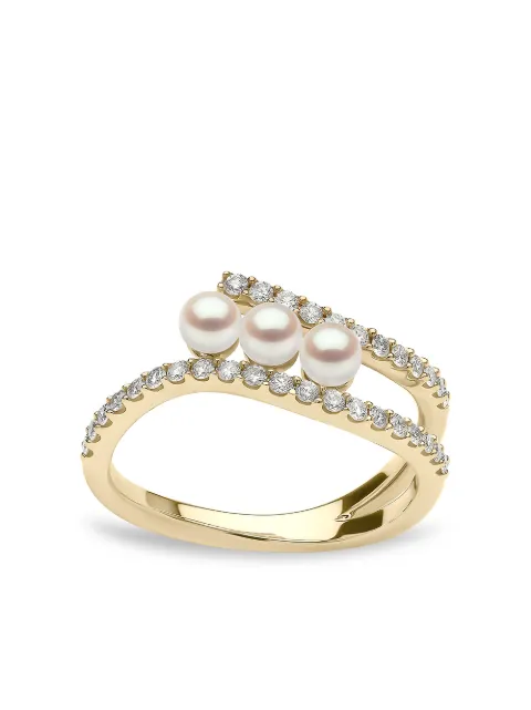 Yoko London 18kt yellow gold Sleek Akoya pearl and diamond ring Gold QYR22176X