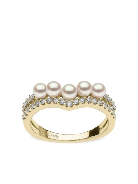 Yoko London 18kt yellow gold Sleek Akoya pearl and diamond ring Gold QYR22196X