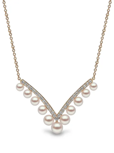 Yoko London 18kt yellow gold Sleek Akoya pearl and diamond necklace Gold QYN22306X