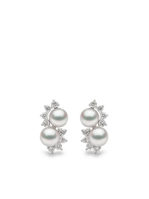 Yoko London 18kt white gold diamond Akoya pearl Sleek stud earrings Silver QYE22237X