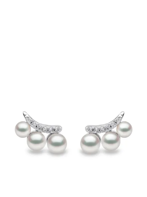 Yoko London 18kt white gold diamond Akoya pearl Sleek stud earrings Silver QYE22247X