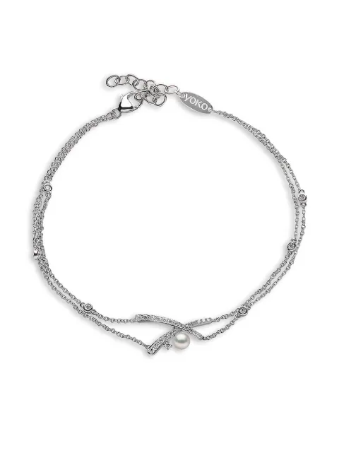 Yoko London 18kt white gold diamond Akoya pearl Sleek bracelet Silver QYB22387X
