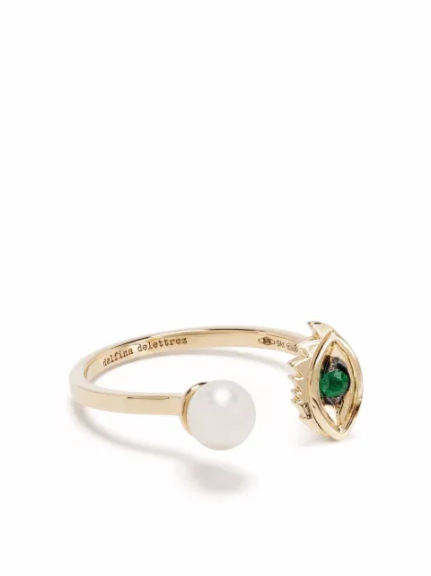 Delfina Delettrez 9kt yellow gold Micro-Eye Piercing emerald and pearl ring Gold ANA1028A