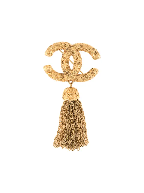 CHANEL Pre-Owned 1993 chain tassel CC brooch Gold B93A