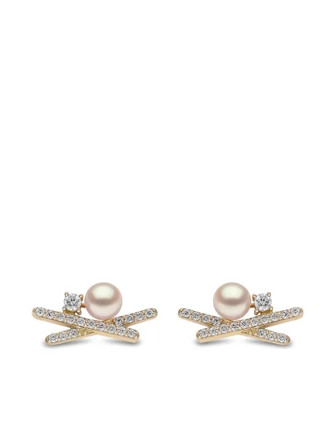 Yoko London 18kt yellow gold Sleek Akoya pearl diamond stud earrings Gold QYE22026X