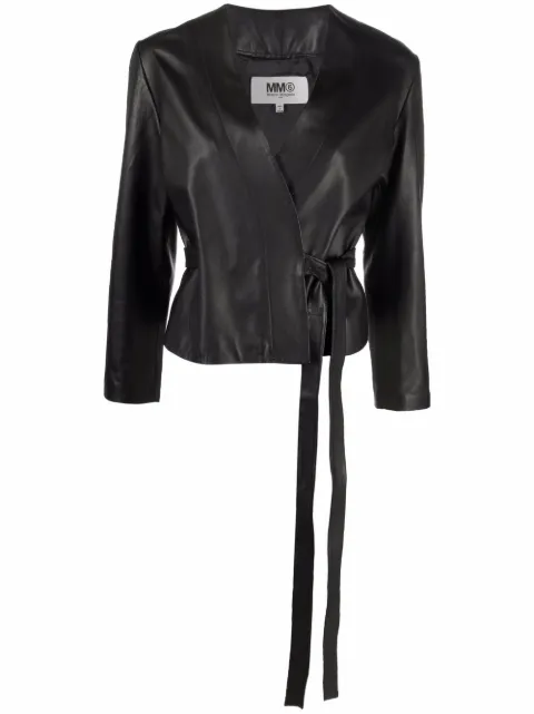 MM6 Maison Margiela wrap-style leather jacket Black S52AM0165SY1363