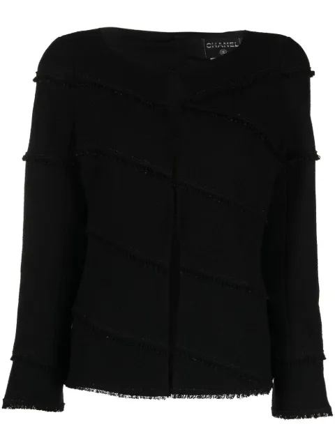 CHANEL Pre-Owned 2008 frayed detailing single-breasted jacket Black CH2500LN