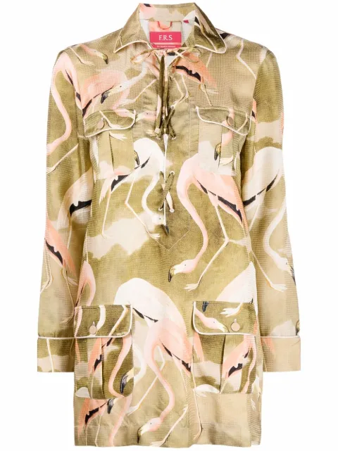 F.R.S For Restless Sleepers flamingo print shirt dress Green AB000734