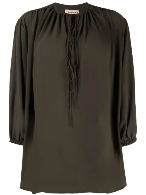 Blanca Vita Begonia lace-up front blouse Green BEGONIA5212