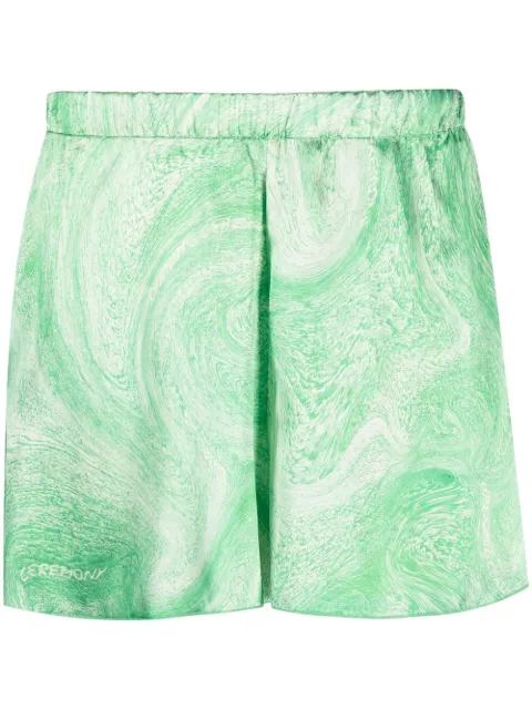 Opening Ceremony marble-print shiny shorts Green YWCB002S21FAB0025504