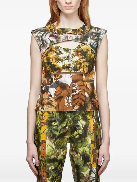 Rave Review floral-print cut-out top Yellow SS2123