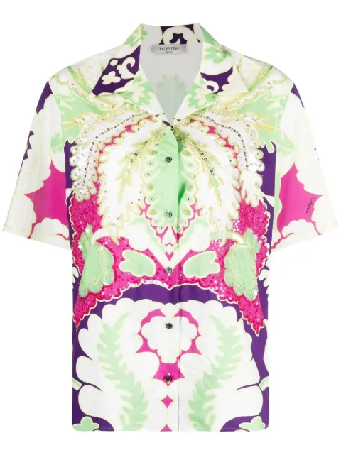 Valentino Garavani embellished floral-print shirt Green BAAA907A3