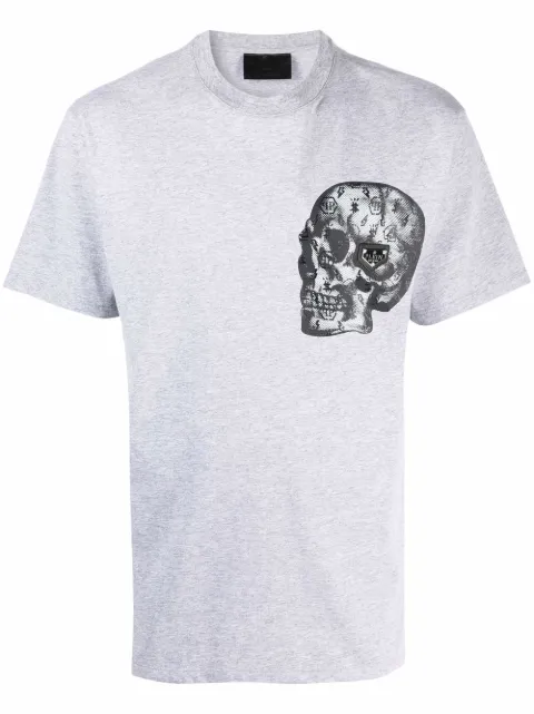 Philipp Plein skull-print cotton-blend T-shirt Grey AAACUTK0034PJY002N