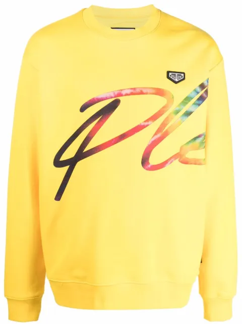 Philipp Plein logo-print cotton sweatshirt Yellow AAACUJO0011PJO002N