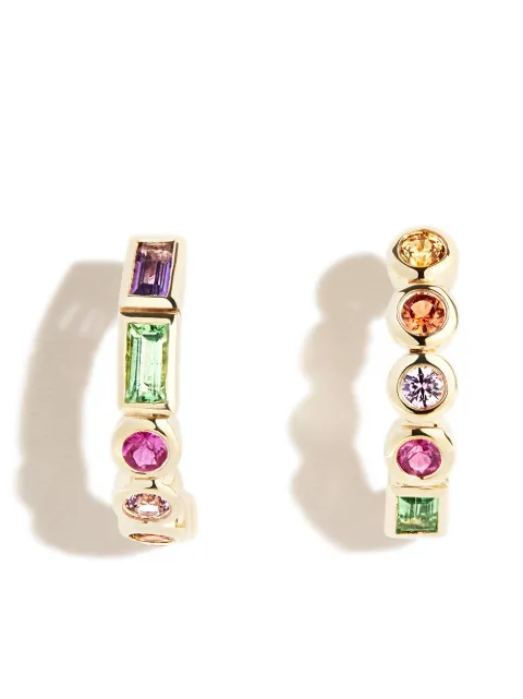 Yvonne Léon 9kt yellow gold mixed stone circle earrings Gold PAIREDECREOLESRIVIEREBAGUETTESCLOS