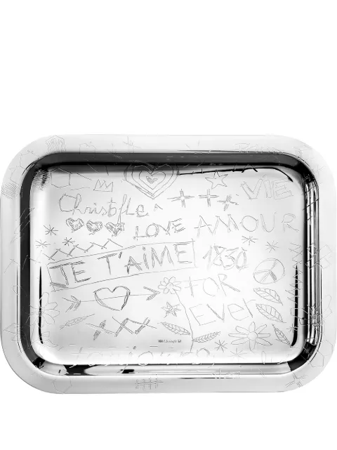 Christofle Graffiti rectangular tray (26cm x 20cm) Silver 3170660300288