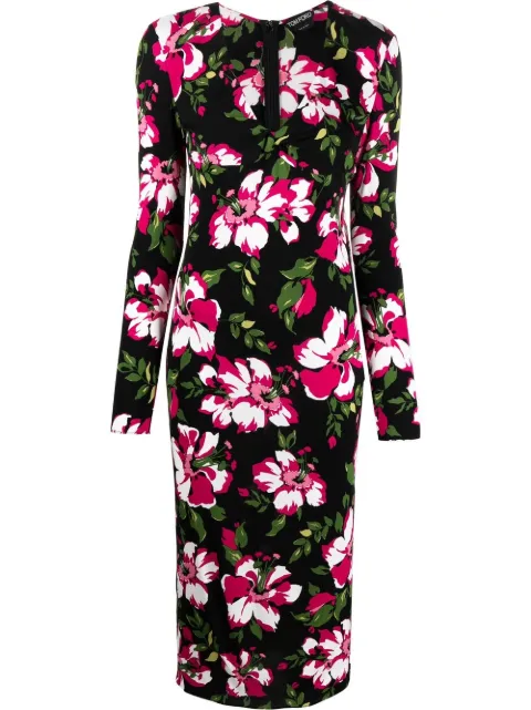 TOM FORD floral-print mid-length dress Black ABJ562FAP112
