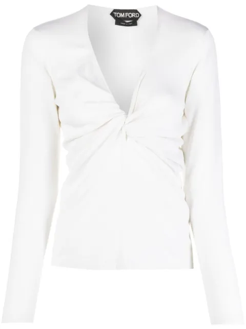 TOM FORD plunge-neck twist-detail knitted top White MAK1046YAX087