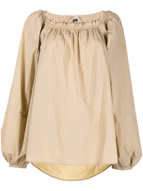 Goen.J off-shoulder puff-sleeve blouse Brown GJ21SST07