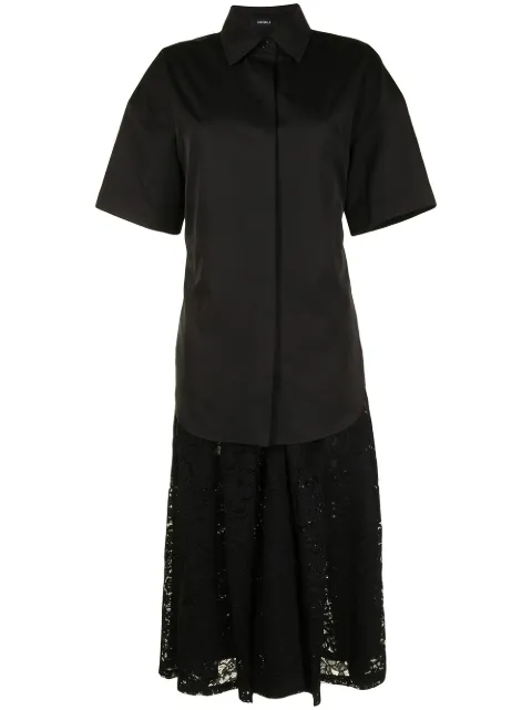 Goen.J shirt-layered pleated-lace dress Black GJ21SSDS06