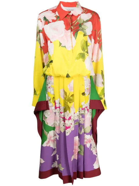 Valentino Garavani pleated floral-print midi dress Red BVAVM86E5