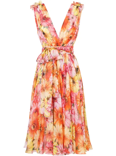 Dolce & Gabbana sunflower print silk dress Green F6I6ITIS1JI