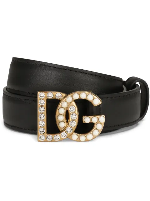 Dolce & Gabbana DG-logo embellished leather belt Black BE1447AQ339