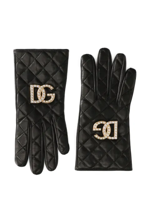 Dolce & Gabbana DG-logo quilted leather gloves Black BF0170AQ220