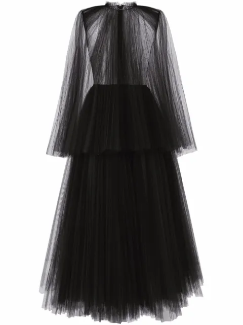 Dolce & Gabbana cape-detail tulle midi dress Black F6R2OTFLMRW