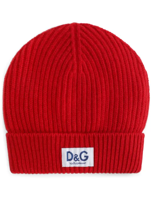 Dolce & Gabbana logo-patch ribbed-knit beanie Red GXE83TJBVB6