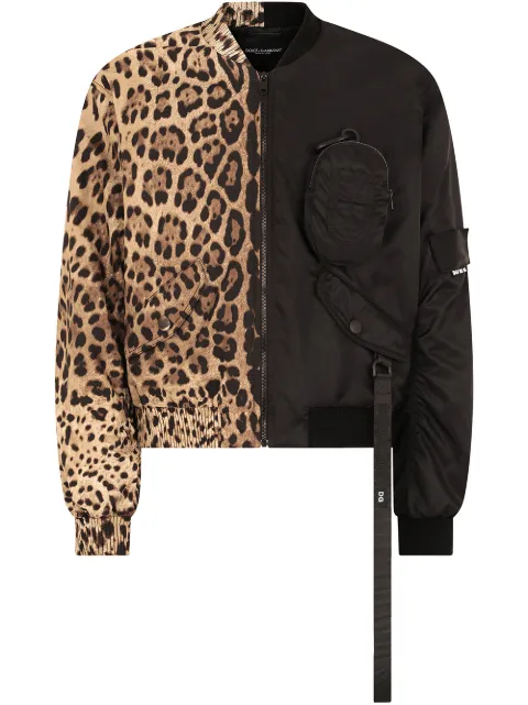 Dolce & Gabbana leopard-print spliced bomber jacket Black G9UZ0ZG7YRV
