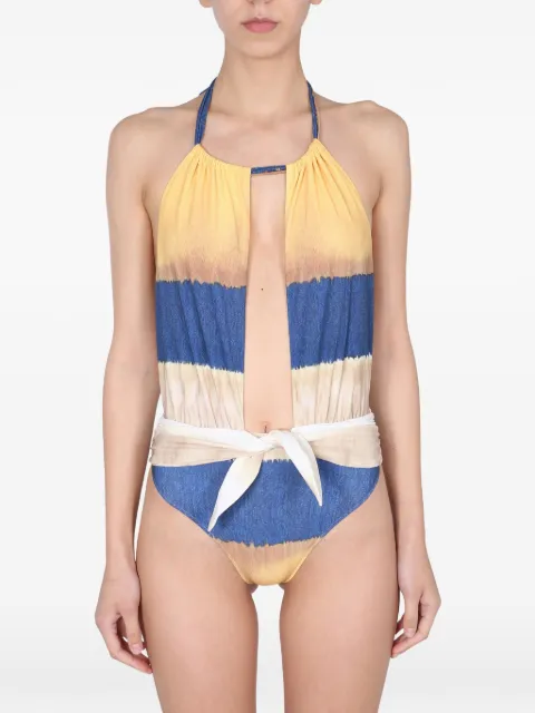 Alberta Ferretti tie-waist striped swimsuit Blue 42020192