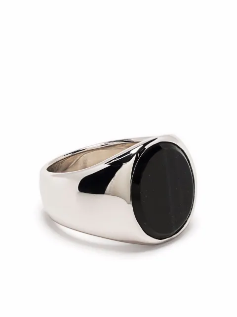 Tom Wood oval blue hawk eye signet ring Silver 100809M
