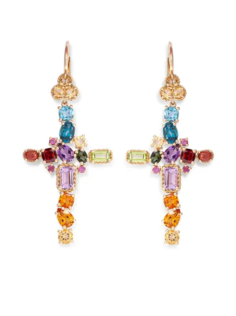 Dolce & Gabbana 18kt yellow gold gemstone cross earrings Gold WEMR1GWMIX1