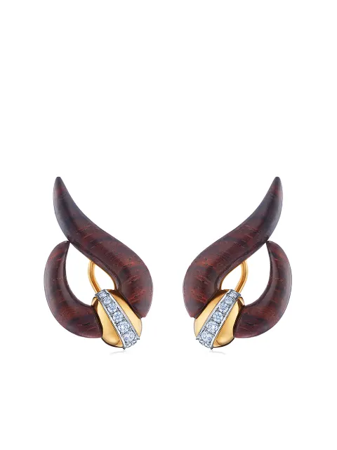 FRED LEIGHTON 18kt yellow gold diamond Cocobolo wood wave earrings Gold E40420FL00