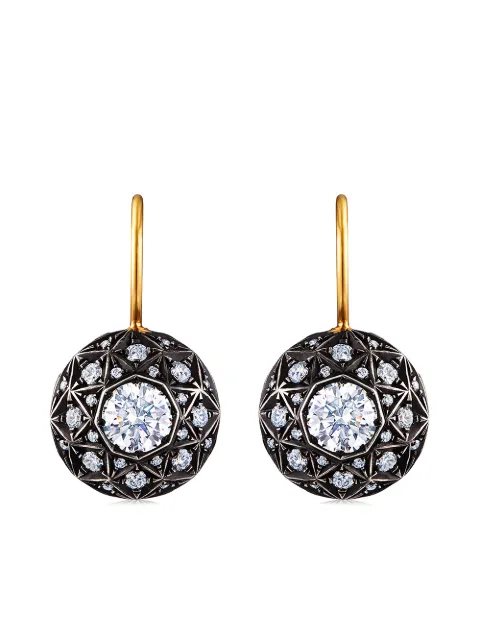 FRED LEIGHTON 18kt yellow gold and silver diamond facet motif drop earrings Gold E1094FL0DIASVGO