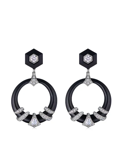 FRED LEIGHTON 18kt diamond jade coiled dooorknocker earrings Silver E1103FL0BLJA18KW