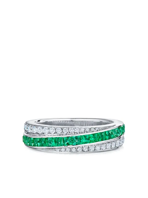 KWIAT 18kt white gold Splendor diamond and emerald stripe partway band Silver W146380DIAEME18KW