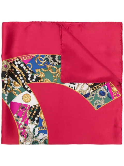 CHANEL Pre-Owned CC jewel print scarf Red DPEB0321CHASCA1