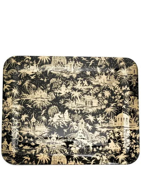 Fornasetti tropical-print wood tray Black C24Z164