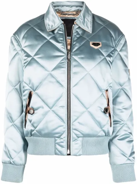 Philipp Plein Iconic Plein Quilted Bomber jacket Blue AAACWRB0943PTE003N