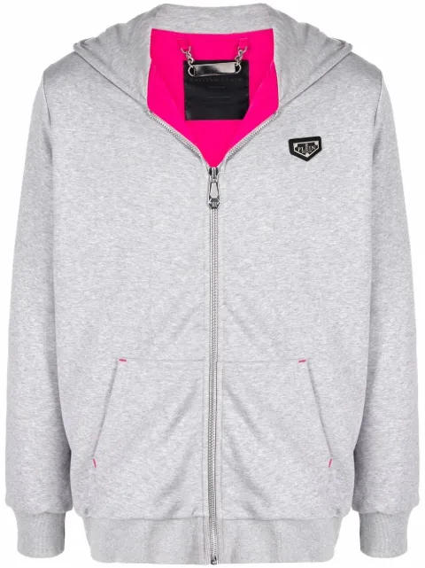Philipp Plein logo-patch zip-up hoodie Grey AAACMJB2584PJO002N