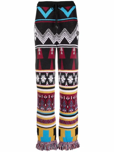 Philipp Plein geometric-pattern fringe wool trousers Black AAACWKT0116PKN002N