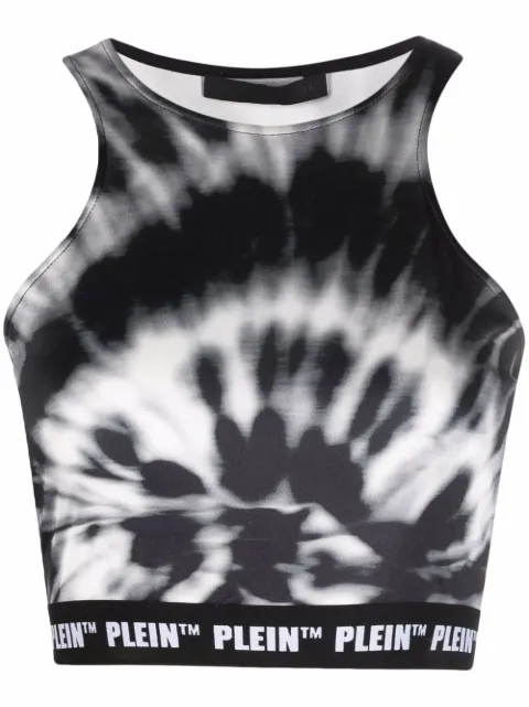 Philipp Plein tie dye-print cropped top Black AAACWRK0294PTE003N