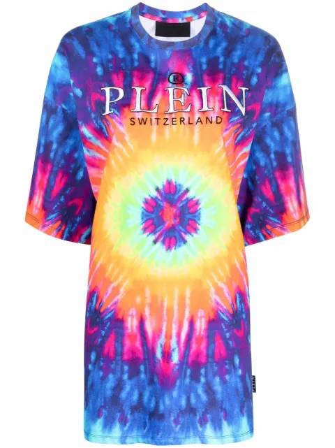 Philipp Plein tie dye-print T-shirt dress Blue AAACWTG0415PJY002N