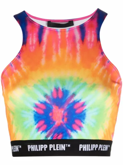 Philipp Plein tie dye-print cropped top Blue AAACWRK0294PTE003N