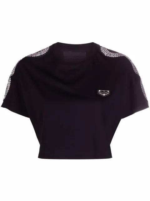 Philipp Plein crystal-studded crop T-shirt Black AAACWTK2305PJY002N