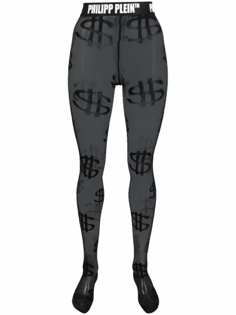 Philipp Plein dollar pattern tights Black AAACWUY0098PTE003N
