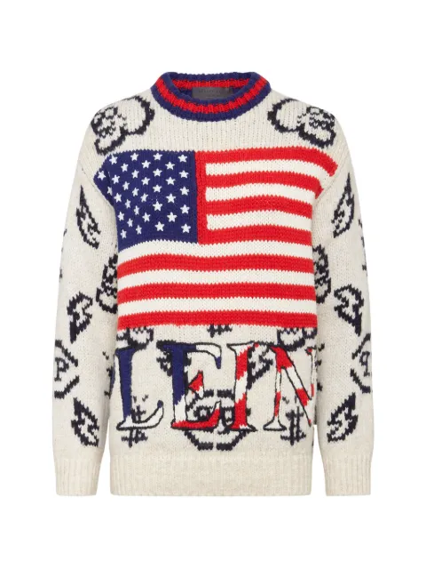 Philipp Plein Alpaca wool USA Pullover Round Neck LS Neutrals AAACWKO0439PKN002N